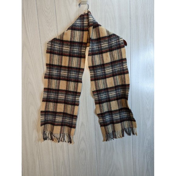 Johnstons Accessories - Johnstons Scarf 100% Lambswool Fringe Made In Scotland Tan Plaid READ